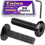 Taiss 30pcs 1/4-20 x 1 Flat Head Socket Head Screw Furniture Bolts Stainless Steel 18-8(304),Black Zinc Plated Fully Threaded, Countersunk Connector Screws with Hex Spanner