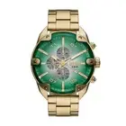 Mens Wristwatch DIESEL SPIKED DZ4627 Chrono Steel Golden Green Oversize 49mm