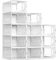 Large Shoe Storage Box, Fit Up to Shoe Size 13, Shoe Organizer for Closet, Clear Stackable Sneaker Containers Bins, Space Saving Foldable Shoe Rack (Set of 12pcs)