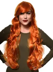 Summer Long Orange Ginger Womens Curly Costume Wig