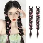 1Pair Double Tail Bun Wig Hair Extensions Ponytail Highlights Boxing Braid Wig