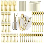 84 Pieces Gold Silverware Service for 12 Flatware Set Stainless Steel Utensil...