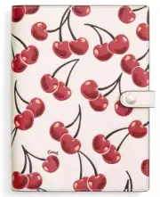 NWT Coach Spiral Notebook Chalk Smooth Leather w Red Cherry Print CY992