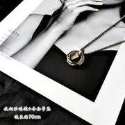 Interlocking Ring Pendant Necklace Titanium Steel Pearl - Necklace & Pendant - Gold - 70cm