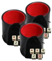 Spanish Poker Dice Ivory w/Pouch + PU Leather Red Felt Lined Dice Cup (3 SETS)