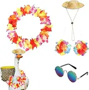 Geese Clothes,Garden Hawaiian Animal Outfit - Porch Geese Hat and Hawaiian Lei Clothes for Outdoor Garden Yard Decoration