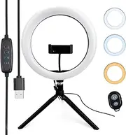 10 Inch Ring Light with Tripod Mobile Phone, LED Ring Light Table Selfie Light Ring Light Ring, 3 Light Modes, Mobile Phone Tripod Holder with Lamp, Dimmable Ring Lamp for Vlog Makeup, Live