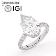 Pear Solitaire Labgrown Diamond Engagement Ring 14k White Gold 6.00 Ct F VVS2