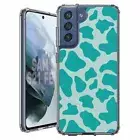 For Samsung Galaxy S20 S21 S23 S24 FE 5g TPU Case+Glass(Cow Skin Teal)