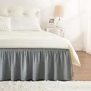 RIMELA Grey Queen Size Bed Skirt 15 Inch Drop,Elastic Bed Skirting, Light Gray Bedskirt for Adjustable Bed Base and Frame, Lightweight Comforter Set with Wrap Around Dust Ruffle