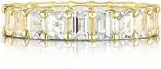 [HEARTS AND YOU] 3.5ct Emerald Cut Moissanite Wedding Band Yellow Gold Plated Iced Full Eternity