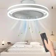 50cm Ceiling Fan with Lights Low Profile,3 Colors Ceiling Fans with Remote Control 3 Wind Speeds Smart Timing,Enclosed Ceiling Fan with Dimmable Led Lights for Bedroom(White)