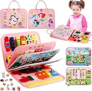 UltraCozy Busy Board, Montessori Toys for Toddlers, Toddler Sensory Toys Preschool Educational Busy Book Travel Toys for Toddlers 3 4 5 Year Old Girls Boys Plane Car Activities Baby Quiet Book (Pink)