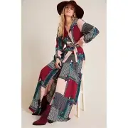 Anthropologie Porridge Wrap Dress Women's Small Maxi Virginia Patchwork Bohemian