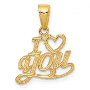 14K Yellow Gold Polished And Textured I Heart You Pendant