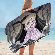 Scary Art Graveyard Bats Night Embrace for Lonely Woman Microfiber Beach Towel