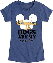 [Disney] Mickey & Friends - Pluto Dogs Happy Place - Toddler and Youth Girls Short Sleeve Graphic T-Shirt