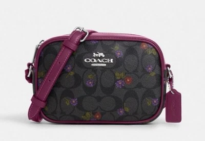 NWT Coach Mini Jamie Camera Bag With Floral Print Graphite/Deep Berry CM958