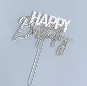 Happy Birthday Double Layer Acrylic Cake Topper Party (Silver)