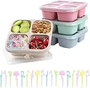 Jotia 22Pcs Snack Containers with Musical Fruit Forks, 4 Compartment Bento Snack Box with Transparent Lids, Divided Food Storage Containers Reusable Meal Prep Lunch Containers for School Work Travel