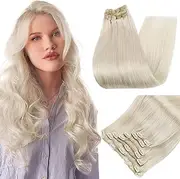 Full Shine Blonde Clip in Hair Extensions Real Human Hair Blonde Human Hair Clip in Extensions #60 Platinum Blonde Clip in Extensions for Thin Hair Straight Hair Double Weft 100Grams 10 Inch