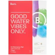 Born A4 Watercolour Pad 190gsm 12 Sheets