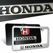 AUTHENTIC Honda 3D Front + Back Stainless Steel License Plate Frame Set w/ Caps