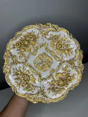 Antique Meissen 19th Century Porcelain Gold Plate, Rococo Germany Gold Gilt Rose