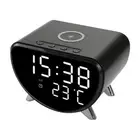 Digital Alarm Clock with Wireless Charging Desk Clock for Bedroom (Black)