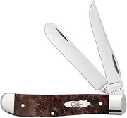 Case XX WR POCKET KNIFE MINI TRAPPER - BROWN MAPLE BURL WOOD, ITEM 64062, LENGTH CLOSED 3 1/2 INCH (7207 SS)