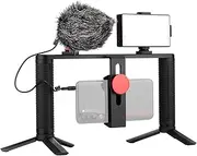 Dual Handheld Phone Cage Phone Vlog Kit Phone Video Rig Stabilizer + Video Light + Microphone + Tripod + 3.5mm TRS to TRS/TRRS o Cable for Vlog ing Microfilm Making Black One Size