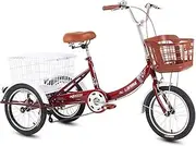DEFGHIJ 16 Inch Three Wheel Adult Tricycle Bicycle with Shopping Basket for Shopping Outdoor Picnic Sports(Blue)