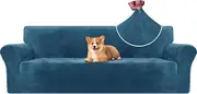 CYCMACO Velvet Sofa Cover 4 Seater Sofa Cover Elastic Couch Cover Pet Cat Dogs Universal Sofa Cover Modern Sofa Cover with Armrests Sofa Protector Non-Slip Peacock Blue