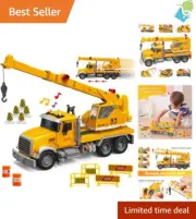 Fire Truck Toy Set - Kids Crane Truck w/ Lights, Sounds, Rotating Arm, Age 3-7