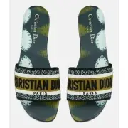 Christian Dior Dway Green Tie Dye Embroidered Logo Slide Mule Flat Sandal 40