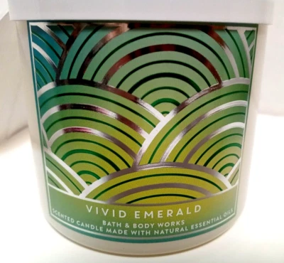 Bath Body Works VIVID EMERALD Wick Scented Candle White Barn