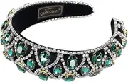 FRCOLOR Rhinestone Padded Headband Baroque Crystal Embellished Hairbands Wide Vintage Hairband HairHoop for Women Girls (Green)