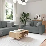 [vidaXL] 3 Piece Sofa Set - Dark Grey Polyester Fabric Lounger with Cushioned Seating for Living Room/Office/Guest Room