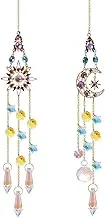 2Pcs Hanging Crystal Sun Catcher, Sun、Moon Star Crystal Prism Chain Rainbow Sun Catcher, Home Garden Windows Car Indoor Outdoor, Wedding Decoration (Sun + Moon Combination)