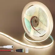 Clearhill 12V COB LED Strip Lights 6.56FT/2M(No Power Supply),Natural White 4000K,320LEDs/M,with 5521DC Female and red+Black Wire Connectors,8mm Width,IP20,for DIY Home Indoor Decoration