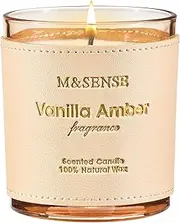M&SENSE Vanilla Amber Scented Candles-Vegan Soy Wax, Floral Naturally Scented, No Toxin 10oz 42-Hour Long Burning Time, Cozy Relaxing Calming Candle for Bathtub & Sleep, Housewarming Gift