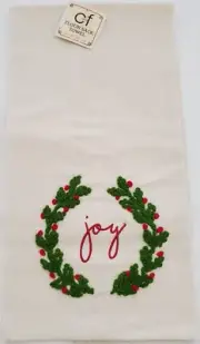 NEW C & F-Wreath/Joy Embroidered 100% Cotton Decorative Kitchen Flour Sack Towel