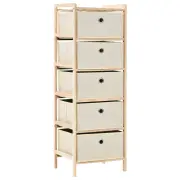 Storage Rack with 5 Fabric Baskets Cedar Wood Beige