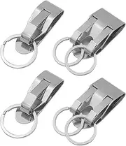 Jwodo 4 Pcs Belt Key Holder Clips, Stainless Steel Security Belt Clip Keychain, Quick Release Clip-On Holder with Detachable Key Ring, Heavy Duty Belt Keyring for ID Badge, Keys or Small Tools, Silver