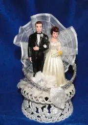New Handmade Bride & Groom Wedding cake topper or Centerpiece in white