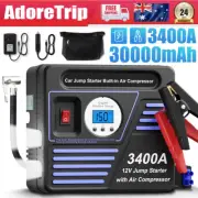 3400A Car Jump Starter Power Bank Pack With Air Compressor Jumper Box Heavy Duty