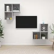 TV Stand Set Concrete Grey Engineered Wood - Media Storage, Living Room Cabinet, Entertainment Center, Shelf, TV Stands for Televisor
