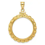 14K Yellow Gold Wideband Distinguished Coin Jewelry Polished Wide Twisted Wire 22.0mm X 1.9mm Screw Top Bezel Pendant