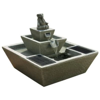 Smart Solar Tabletop Fountain 11.61"Hx13.58"W Zen Elephant Concrete Gray (3Pc)