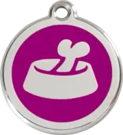 Red Dingo Bone in Bowl Tag Purple - Lifetime Guarantee - Cat, Dog, Pet ID Tag En